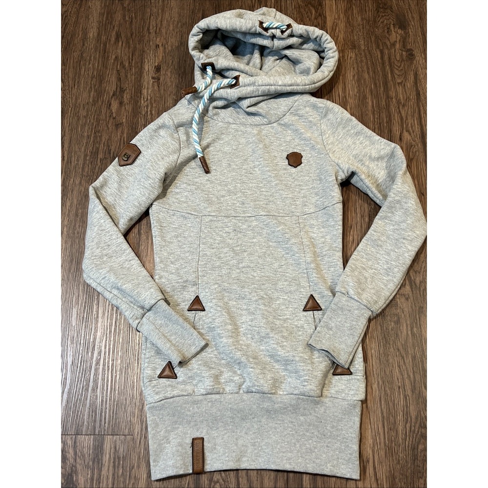 Naketano Tunic-Length Long S/Small Pull On Hoodie Sweatshirt EUC Gray